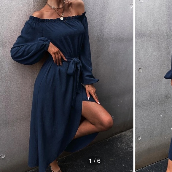 Dresses Shein Navy Blue Long Sleeve Midi Dress Poshmark